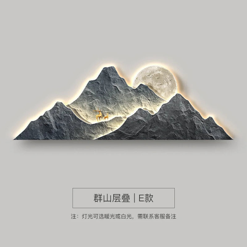 Modern Living room background Wall lamp Mountains Full Moon Sconce Arts Prints Posters Lighting Bedside Mural Lamp Home Decor